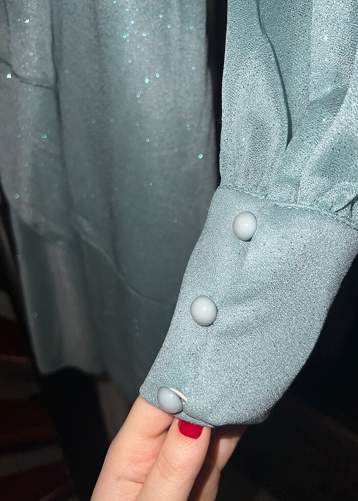 kolları transparan tül simli abiye - Görsel 5