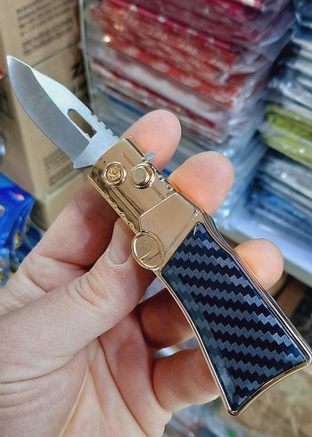 Altın Renkli Katlanabilir Cep Bıçağı hem çakmak - Görsel 3