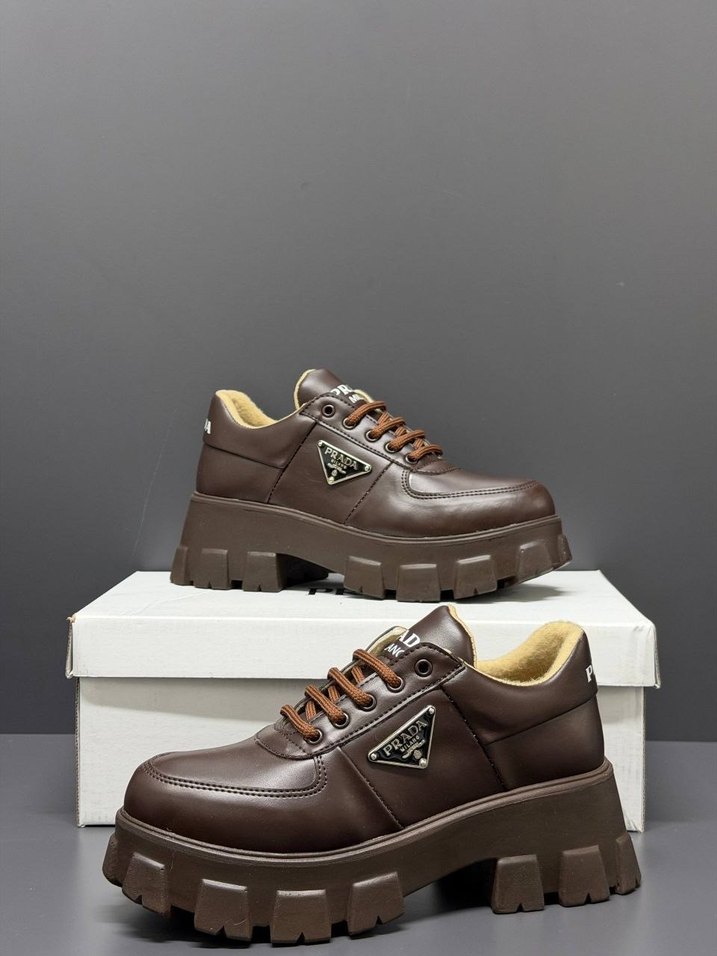 Prada Kahverengi Deri Sneaker — görsel 4/5