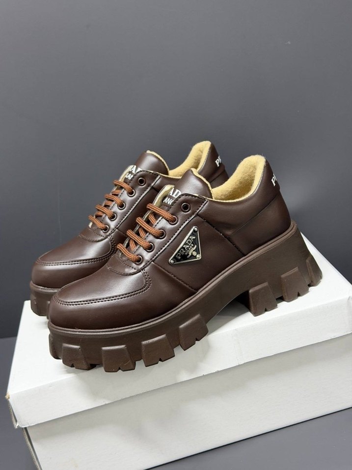 Prada Kahverengi Deri Sneaker — görsel 5/5
