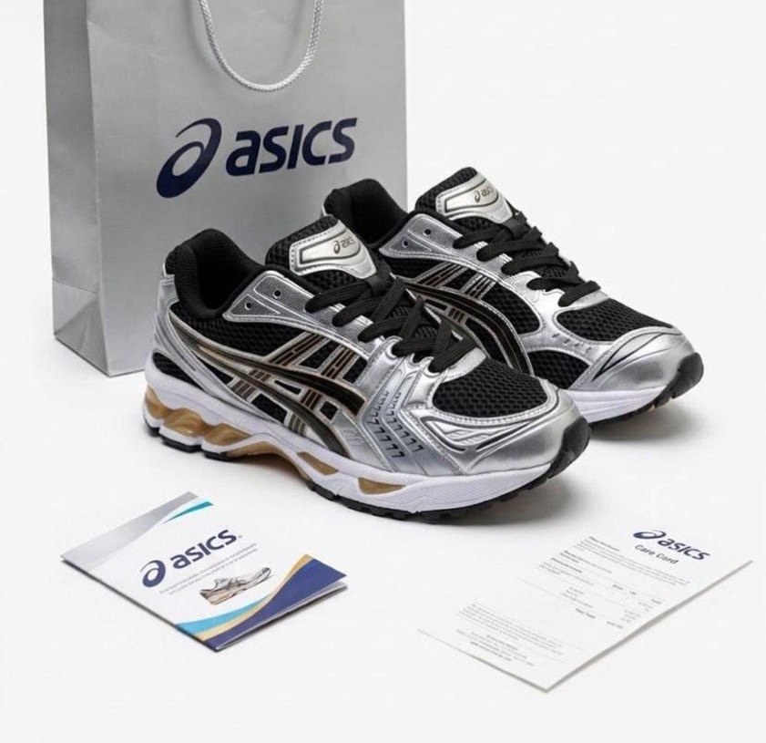 Asics Retro Şıklık: Siyah-Gümüş Spor Ayakkabı — görsel 2/3