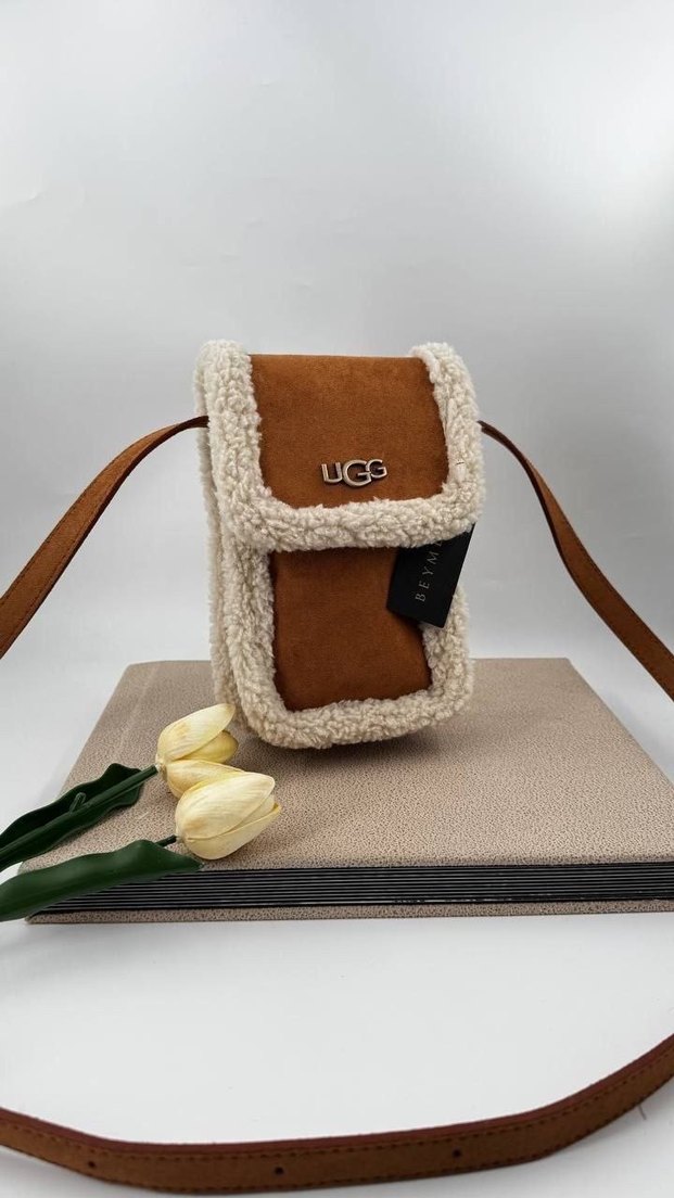 UGG Gri Süet & Peluş Omuz Çantası — görsel 5/10