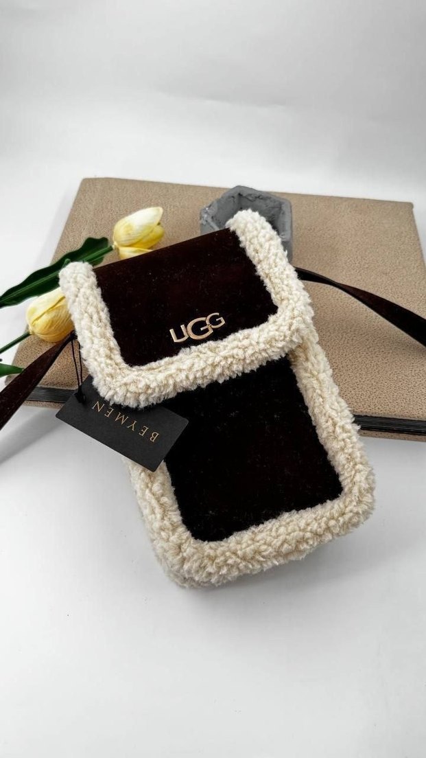 UGG Gri Süet & Peluş Omuz Çantası — görsel 8/10