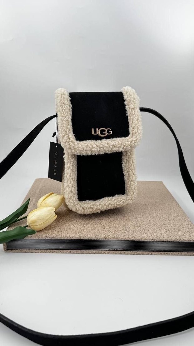 UGG Gri Süet & Peluş Omuz Çantası — görsel 3/10