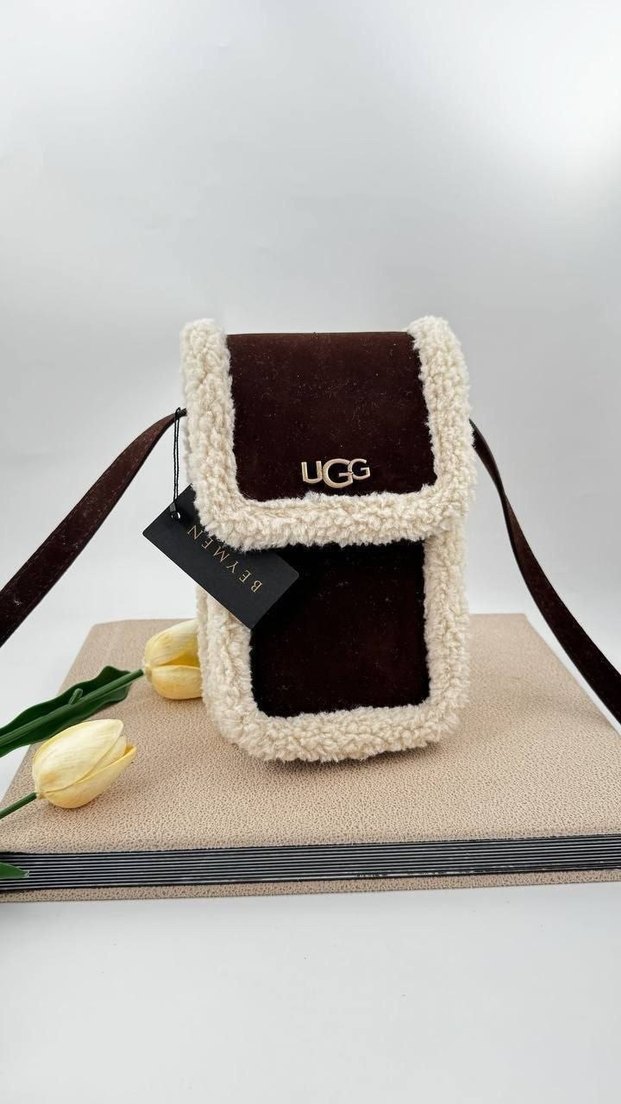 UGG Gri Süet & Peluş Omuz Çantası — görsel 6/10