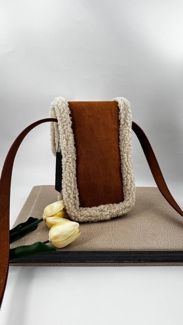UGG Gri Süet & Peluş Omuz Çantası — görsel 9/10