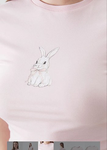 Pembe Tavşan Baskılı Tişört - Görsel 2