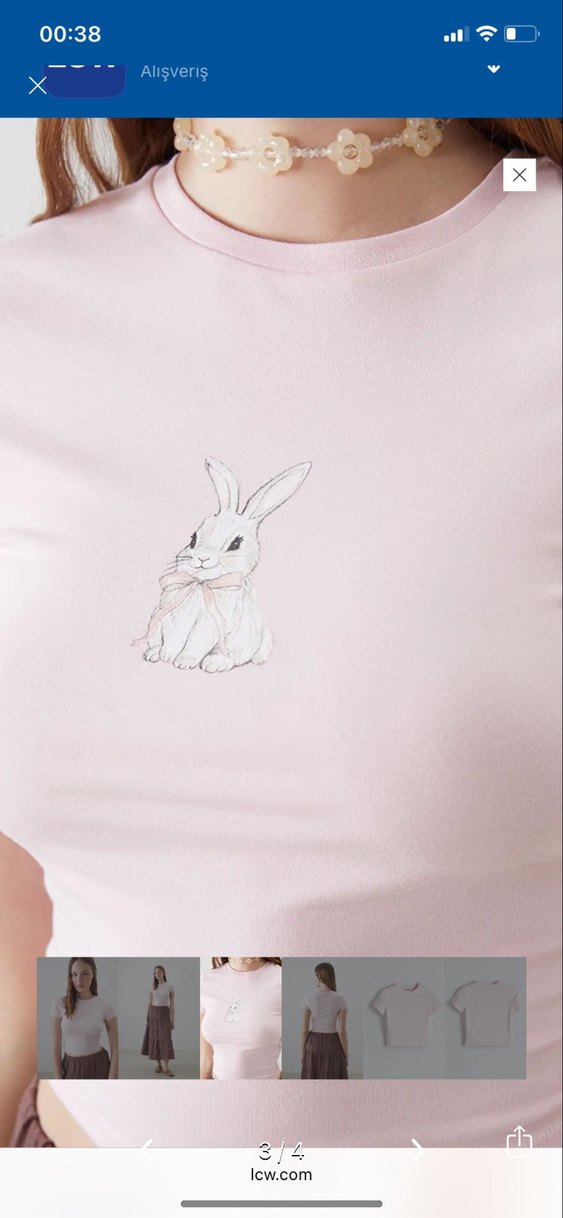 Pembe Tavşan Baskılı Tişört - Görsel 2