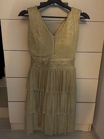 gold parlak mini elbise