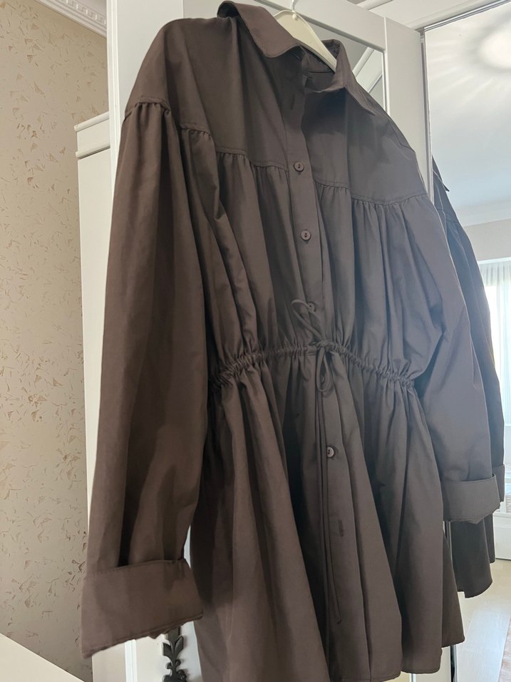 Manuka Büzgü Bağlama Detaylı Kahverengi Tunik - Görsel 2