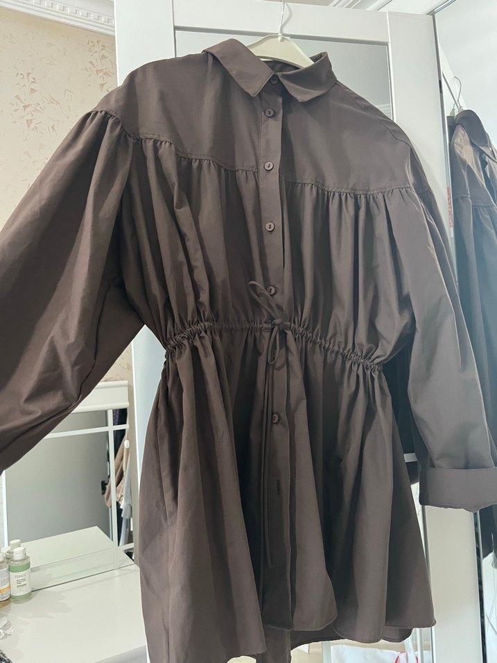 Manuka Büzgü Bağlama Detaylı Kahverengi Tunik - Görsel 4