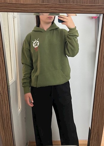 Kapüşonlu Yeşil Kadın Sweatshirt