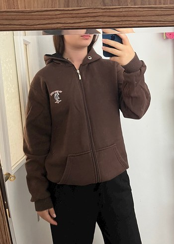 Kahverengi Fermuarlı Kadın Sweatshirt
