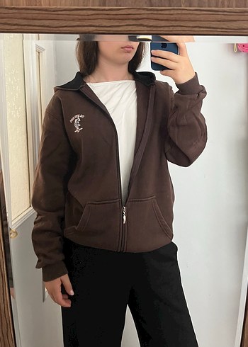 xl Beden Kahverengi Fermuarlı Kadın Sweatshirt