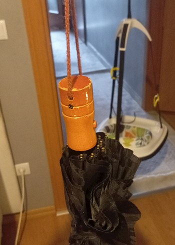 Püsküllü Siyah Gotik Kadın erkek Şemsiye - Görsel 2