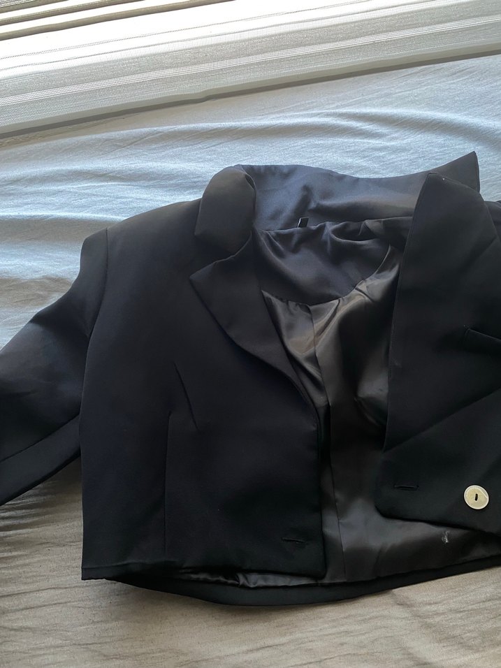 Siyah Mini Crop Blazer, Düğmeli, Regular Fit - Görsel 2