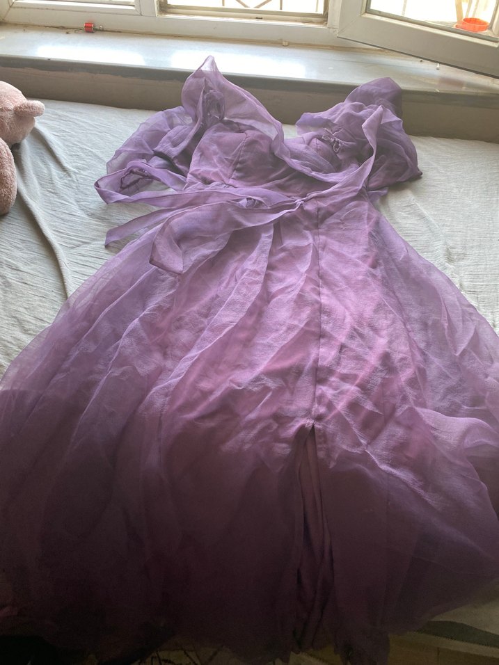 Mor Drapeli Midi Bohem Gelinlik - Görsel 4