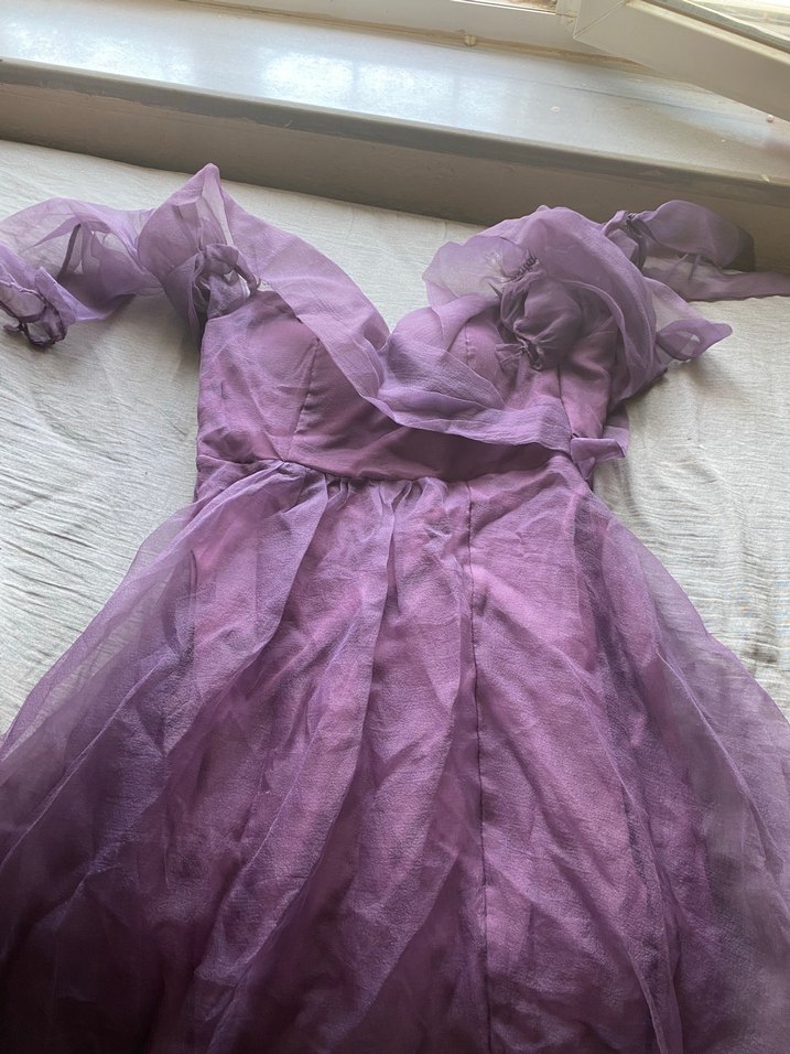 Mor Drapeli Midi Bohem Gelinlik - Görsel 2