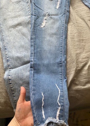 Kadın Mavi Dar Kesim Midi Boy Kot Pantolon - Görsel 5