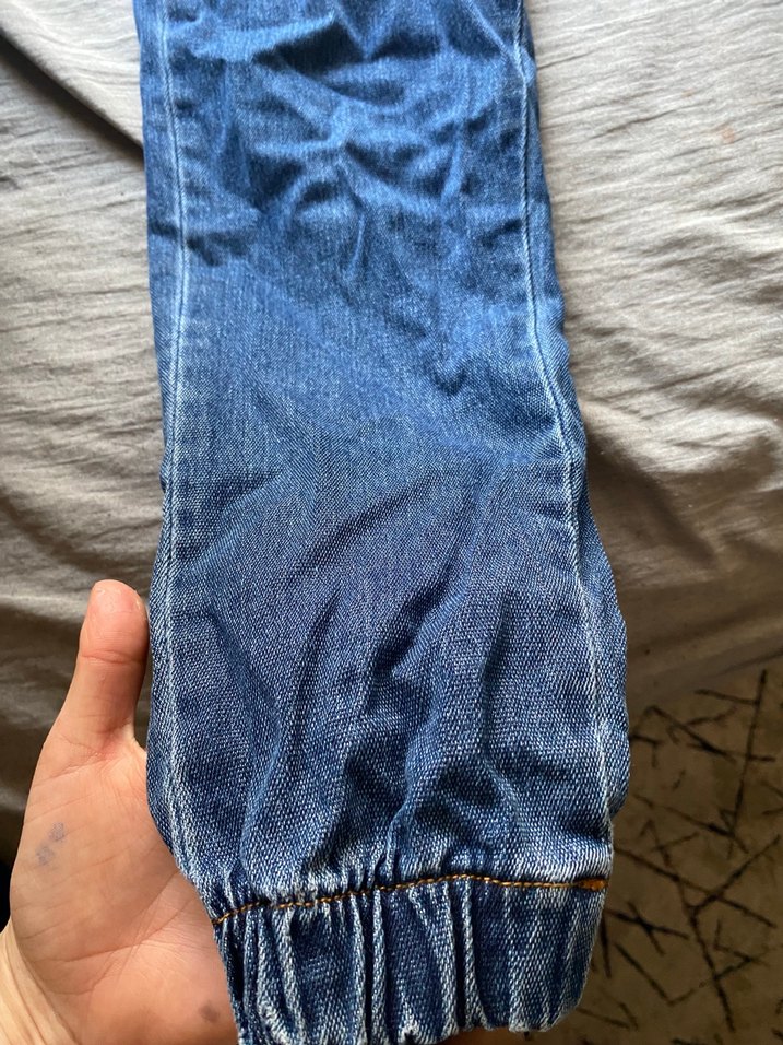 Kadın Mavi Düğmeli Bol Kesim Midi Kot Pantolon - Görsel 2