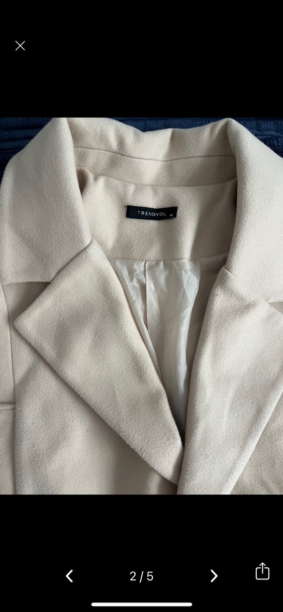 Düğmeli krem Midi Kadın Ceket - Görsel 2