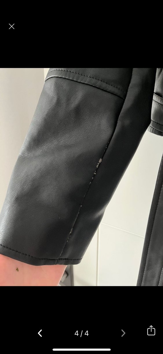 Kemerli Kısa Siyah Deri Biker Ceket - Görsel 4