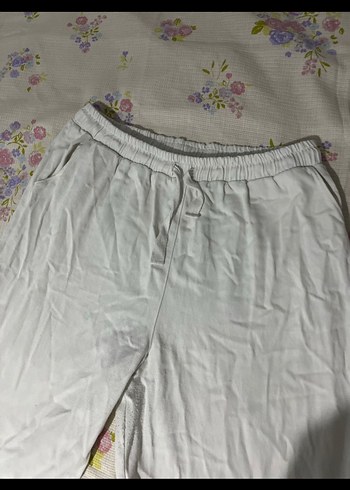 Beyaz Rahat Kesim Keten Kadın Pantolon - Görsel 2