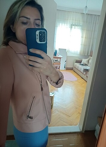 m Beden Şeker pembe deri ceket