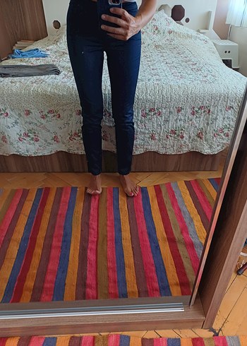 36 Beden lacivert Renk Mango Düğmeli Lacivert Kadın Denim Pantolon
