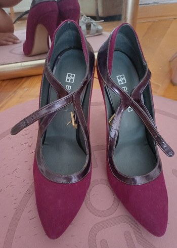 Bordo Süet Tokalı Stiletto Topuklu Kadın Ayakkabı