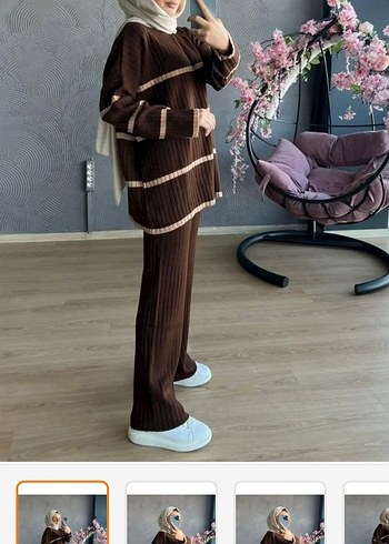 Kahverengi Triko Uzun Kadın Takım