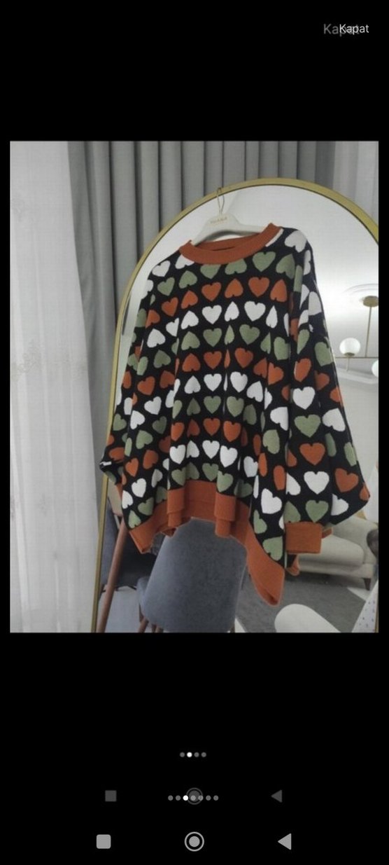 Renkli Kalp Desenli Oversize Triko Kazak - Görsel 2