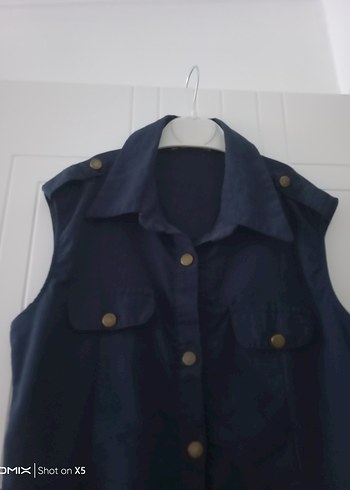 Kadın Lacivert Denim Kolsuz elbise.