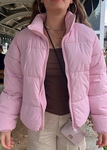 Bershka Pembe Şişme Mont