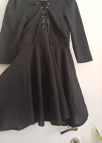 Kuşgözü Detaylı Siyah Midi Elbise - Görsel 5