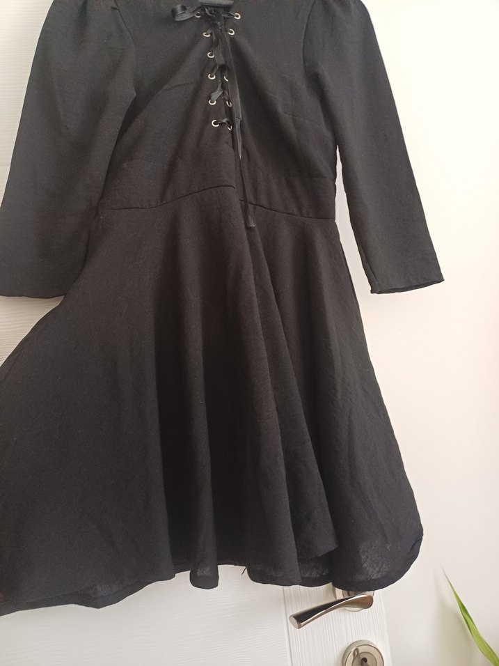 Kuşgözü Detaylı Siyah Midi Elbise - Görsel 5