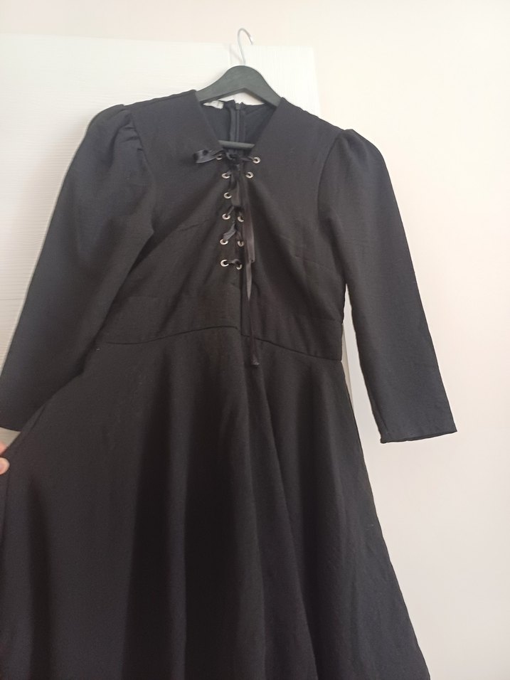 Kuşgözü Detaylı Siyah Midi Elbise - Görsel 3