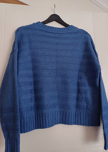 Kadın Mavi Örgü Bisiklet Yaka Kazak - Görsel 5