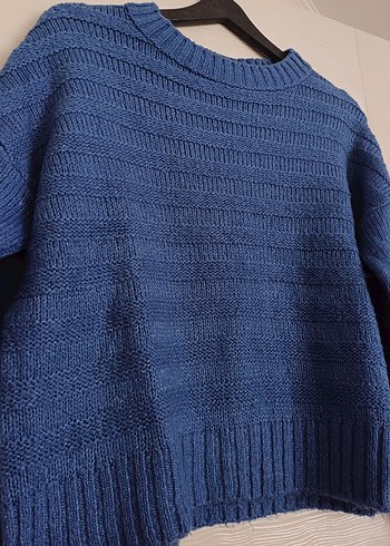 Kadın Mavi Örgü Bisiklet Yaka Kazak - Görsel 2