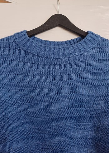Kadın Mavi Örgü Bisiklet Yaka Kazak - Görsel 3