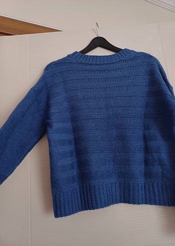 Kadın Mavi Örgü Bisiklet Yaka Kazak - Görsel 4