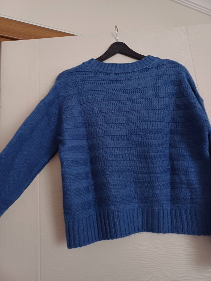 Kadın Mavi Örgü Bisiklet Yaka Kazak - Görsel 4