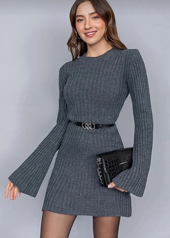 Gri Kadın Triko Elbise - Görsel 2