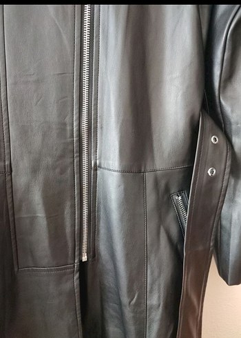 xs Beden Uzun Siyah Deri Kadın Biker Ceket