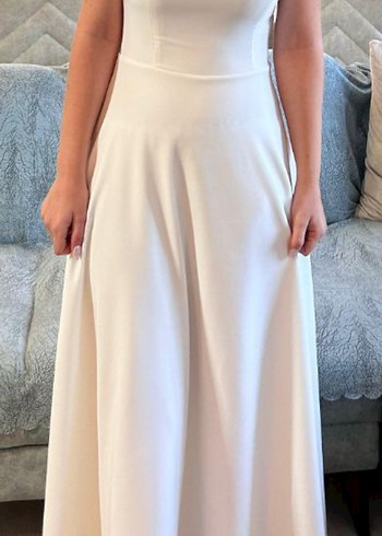 Beyaz Straplez A Kesim Uzun Gelinlik - Görsel 3