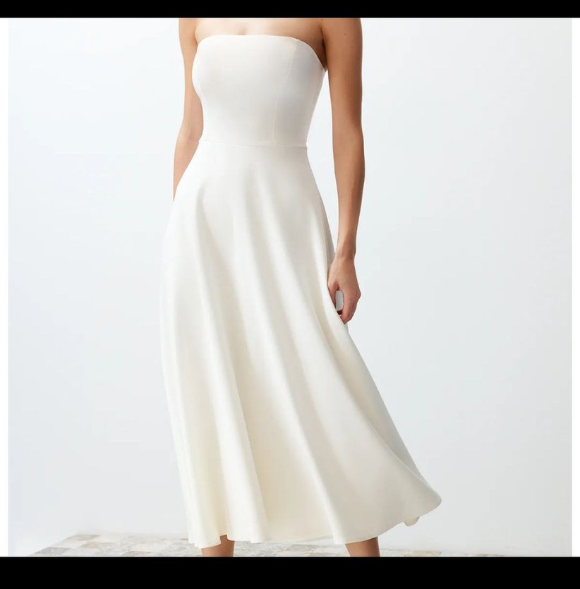 Beyaz Straplez A Kesim Uzun Gelinlik - Görsel 2