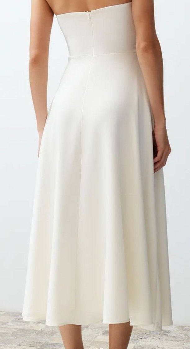 Beyaz Straplez A Kesim Uzun Gelinlik - Görsel 4