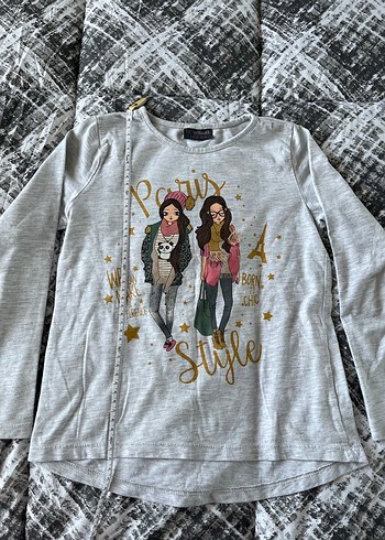 Kız Çocuk Gri Uzun Kollu Baskılı Tişört - Görsel 2