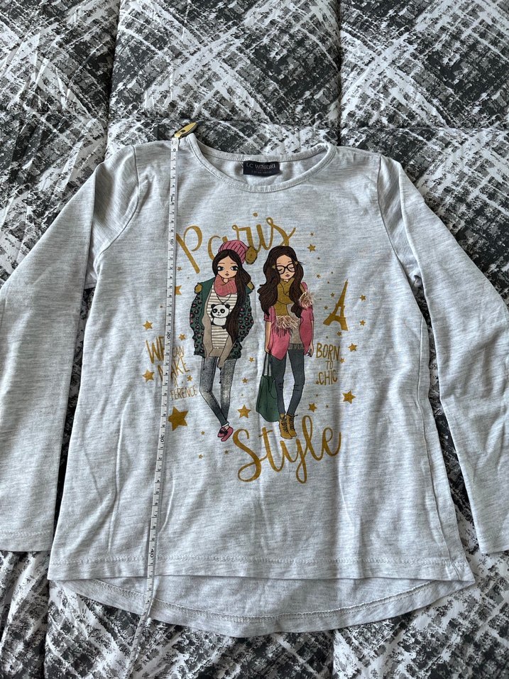 Kız Çocuk Gri Uzun Kollu Baskılı Tişört - Görsel 2