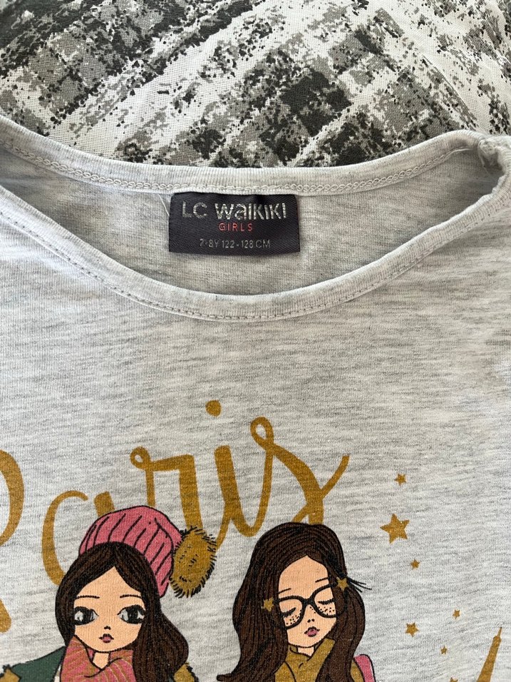 Kız Çocuk Gri Uzun Kollu Baskılı Tişört - Görsel 3